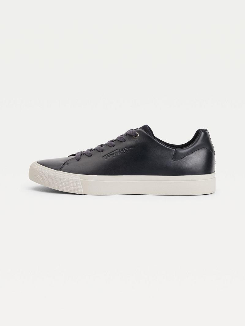 Férfi Tommy Hilfiger Felt accent leather Sneaker Sötétkék | HU 1400CTV